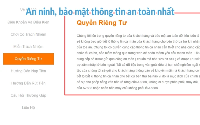 Về AZ888 - Trang giải trí trực tuyến số 1 tại Việt Nam 3 An ninh, bảo mật thông tin an toàn nhất
