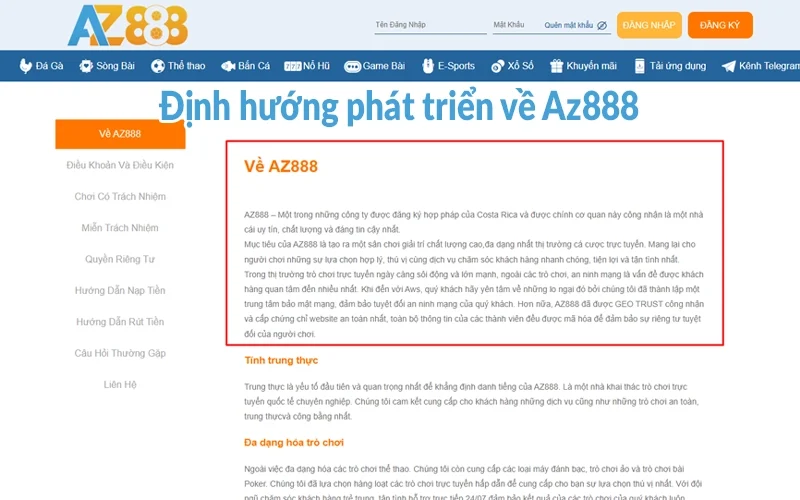 Về AZ888 - Trang giải trí trực tuyến số 1 tại Việt Nam 1 Định hướng phát triển về Az888
