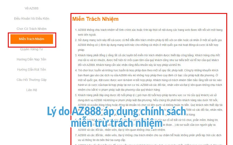 Miễn trừ trách nhiệm AZ888 - Quy định trước khi tham gia 1 Lý do AZ888 áp dụng chính sách miễn trừ trách nhiệm